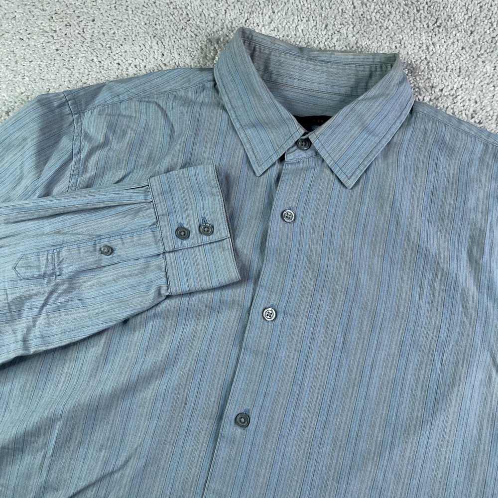 John Varvatos Shirt Mens Medium Blue Grey Striped Slim Fit Long Sleeve Button Up
